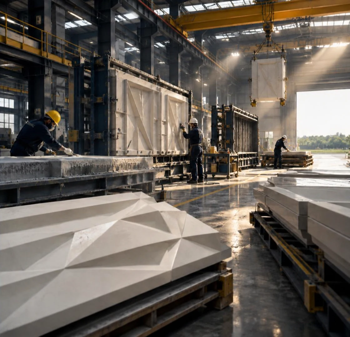 Architectural façade elements in production
